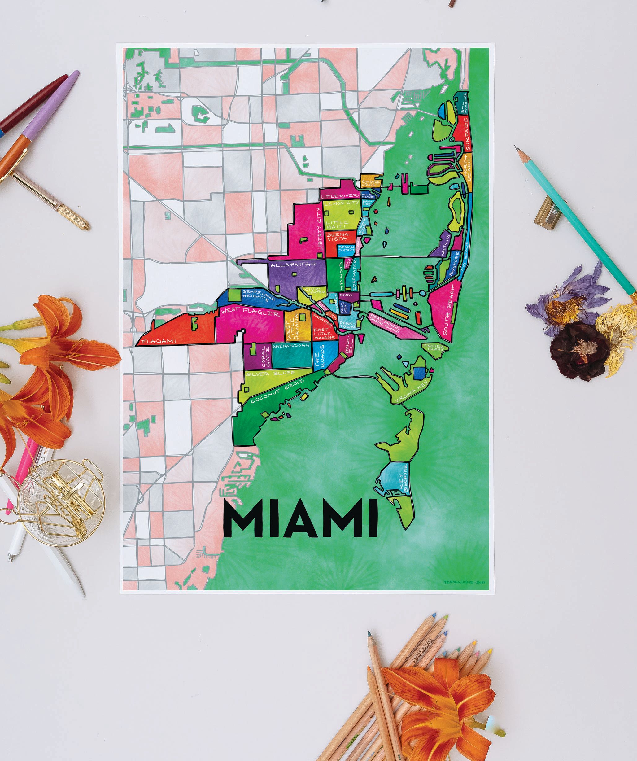 Terratorie’s City Maps Collection pays homage to some of the country’s most iconic cities, including Miami. PHOTO COURTESY OF TERRATORIE