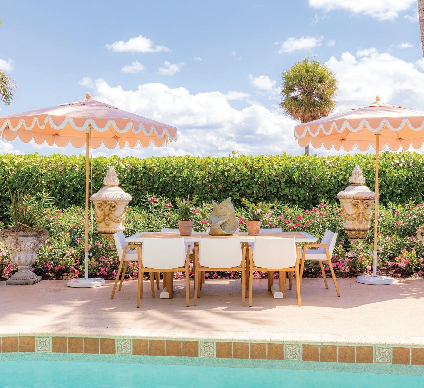 Fernando Wong and his team designed the lushly landscaped pool terrace at the 2021 Kips Bay Decorator Show House Palm Beach PHOTO: BY NICK SARGENT