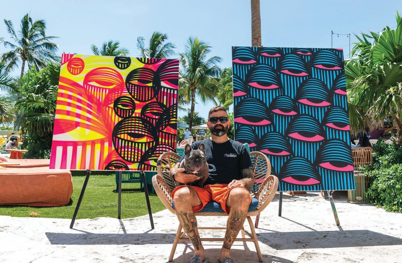 Ahol Sniffs Glue debuting his On Location exhibition at The Confidante Miami Beach Hotel in collaboration with The Museum of Graffiti PHOTO COURTESY OF THE CONFIDANTE MIAMI BEACH HOTEL