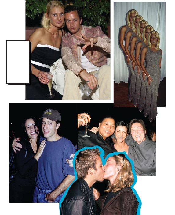 Clockwise from top left: Actor Pauly Shore and a friend pose during a New Year’s Eve party at Ian Schrager’s Delano Hotel in Miami Beach in 2002; RuPaul dressed in shiny gray at a Louis Vuitton party at the Delano Hotel; actress/rapper Queen Latifah, Ingrid Casares and k.d. lang at the “Live@ Liquid” Power 96 party for Cher; Stephen Dorff and Georgina Grenville at an Ocean Drive party in 1996; MTV personality Jon Stewart and girlfriend Tracey McShane at an HBO party at the Cardozo Hotel in Miami Beach in 1996. CLOCKWISE FROM TOP LEFT, PHOTOS BY: DAVID FRIEDMAN/GETTY IMAGES; MANNY HERNANDEZ/GETTY IMAGES; THE LIFE PICTURE COLLECTION VIA GETTY IMAGES; PATRICK MCMULLAN/GETTY IMAGES; MANNY HERNANDEZ/GETTY IMAGES