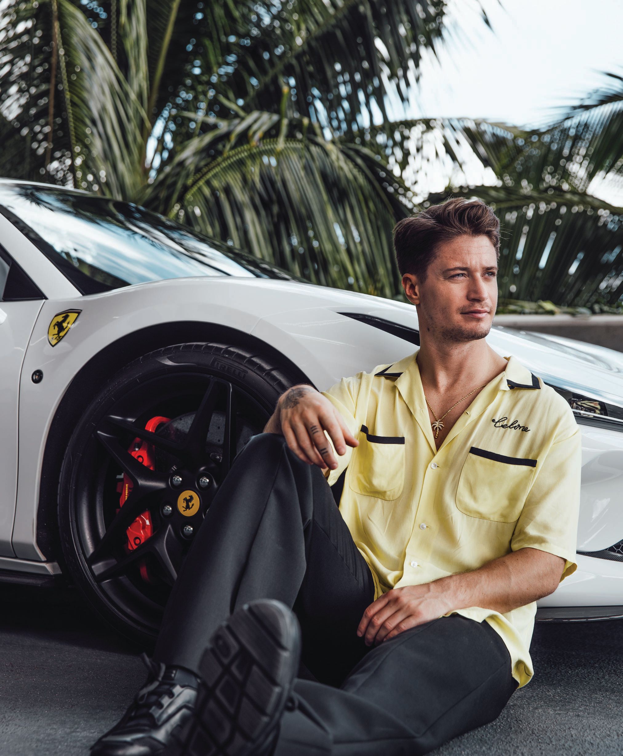 Celine full look, Prada sneakers, thewebster.com; Kygo’s own necklace. PHOTOGRAPHED BY JOHANNES LOVUND | STYLED BY MANUELA GUTIERREZ
GROOMING BY CESAR FERRETTE USING DIOR BEAUTY | SHOT ON SITE AT HARD ROCK STADIUM