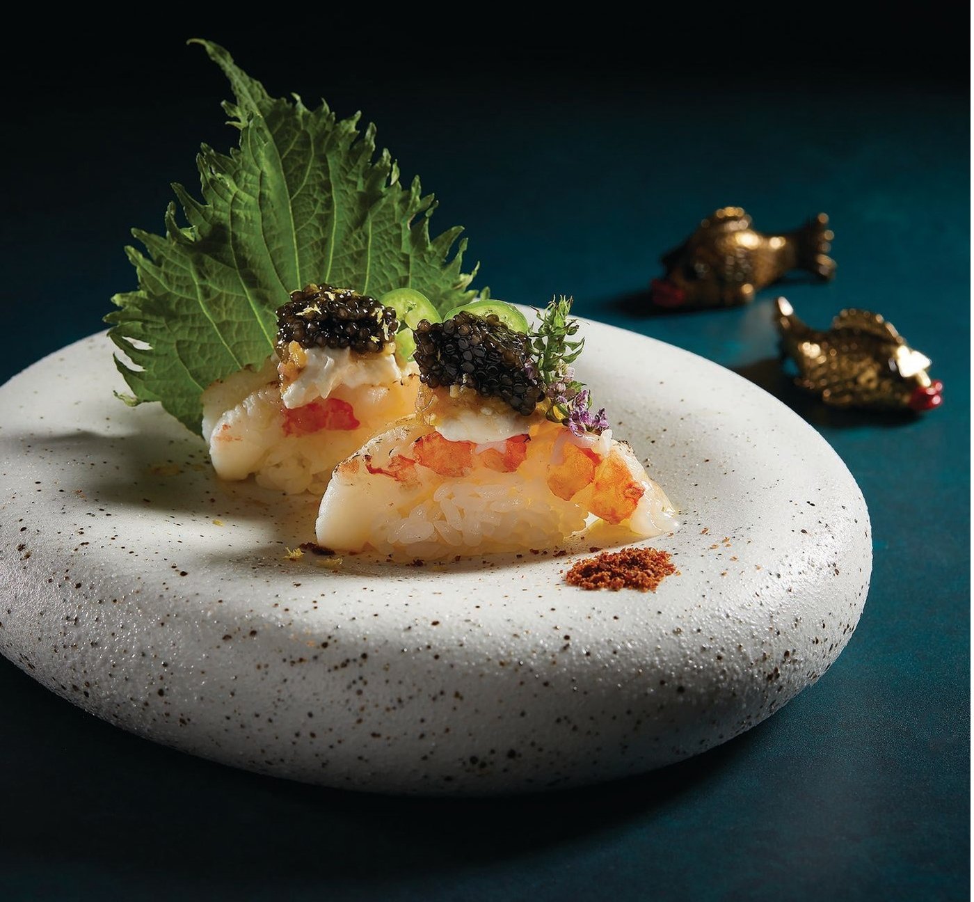 Botan ebi with burrata, yuzu and caviar sushi PHOTO COURTESY OF SEXY FISH