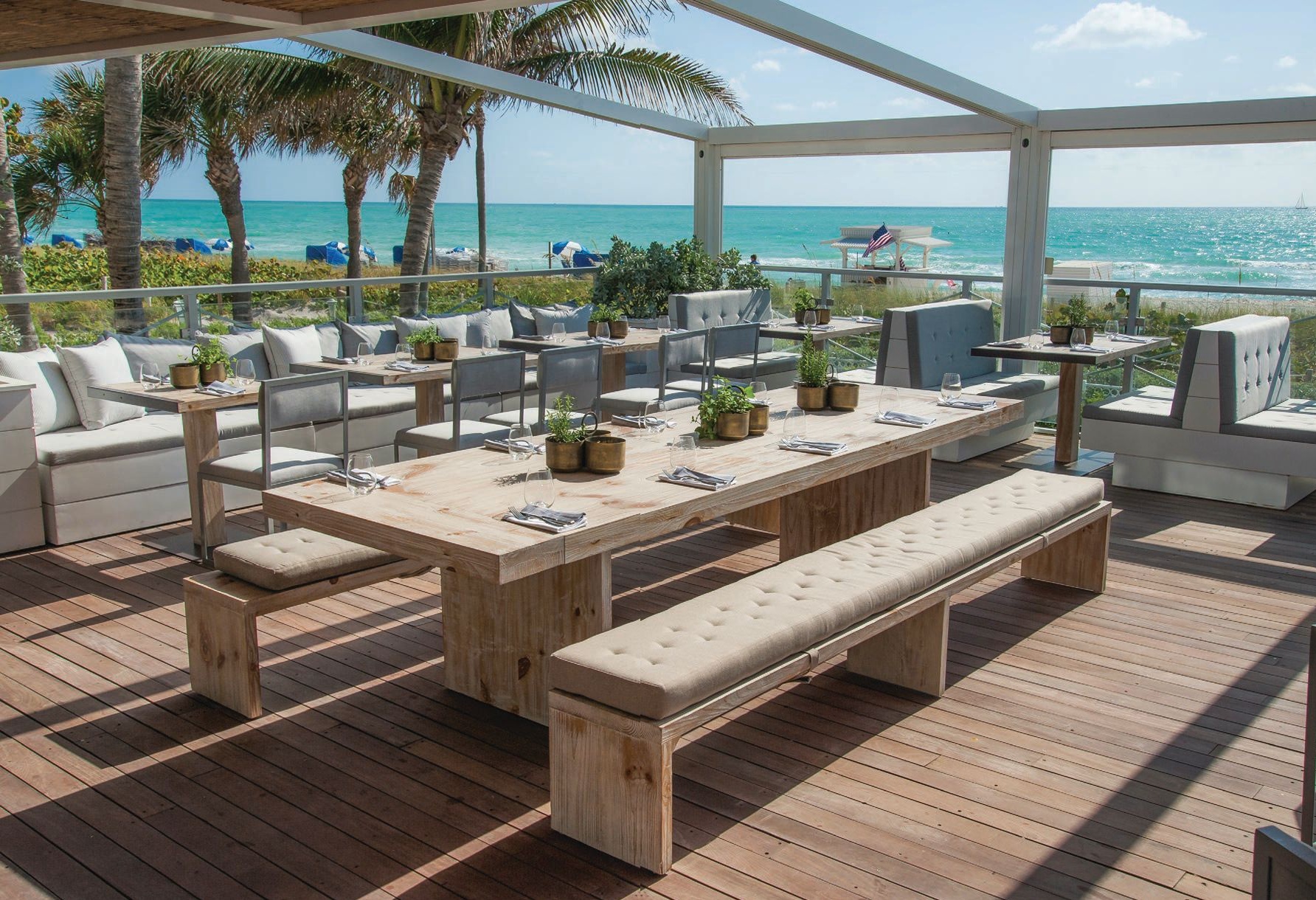 Diners can indulge in a gourmet meal with oceanfront views at its new restaurant, Ocean Social. PHOTO COURTESY OF EDEN ROC AND NOBU HOTEL MIAMI BEACH