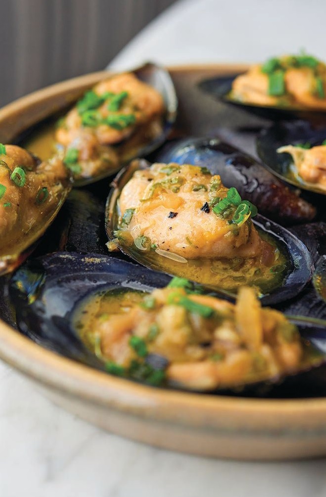 chilled mussels.