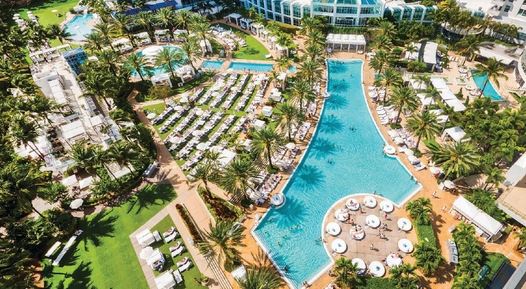 Aerial view of the Fontainebleau Miami Beach’s pool area. PHOTO COURTESY OF BRANDS AND VENUES